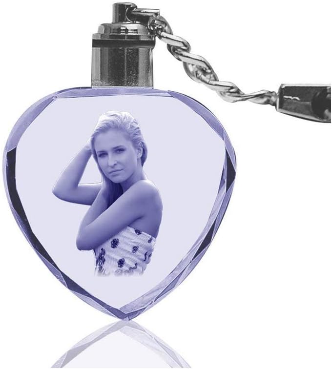 Vosfast Customized Crystal Key Chain LED Light 3D Laser Engraved Key Rings for Wedding Anniversary Christmas Holiday-Heart Shaped