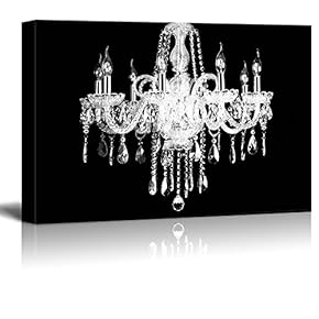 Wll Art Crystal White Chandelier on Black Background and Stretched