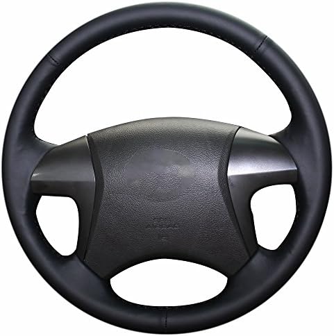 XuJi Hand Sewing Suede Black Genuine Leather Steering Wheel Cover for Toyota Highlander 2009 2010 2011 2012 2013 2014 / Camry 2007 2008 2009 2010 2011(Black Thread)