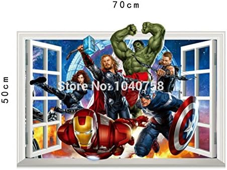 FASHION STICKER POSTER Avengers 3D Through Wall Stickers Superhero Decal Art for Boy Room Decoration WallPaper Kids Hulk Captain America Ironman Poster