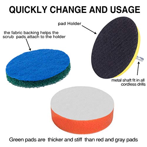 JUSONEY 7 Pieces Drill Power Scrubber Brush Scouring Pads & Sponge Cleaning Kit - All Purpose Cleaner Scrubbing Cordless Drill for Cleaning Pool Tile, Sinks, Bathtub, Ceramic, Polishing, Automobile