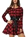 Allegra K Women's Christmas Plaid Dress Long Sleeve Button Down Belted Mini Shirtdress Small Red