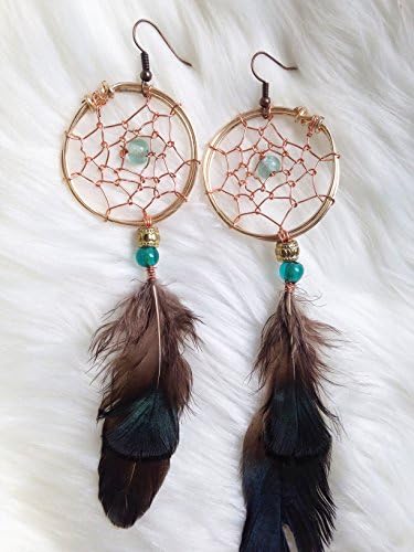 Dream Catcher Earrings -Handmade in U.S., Gold Earrings, Long Feather Earrings, Dreamcatcher Jewelry