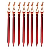 Sharkleap 7075 Aluminum Tent Stakes Lightweight Tent Pegs with Reflective Pull Cords (Pack of 8)