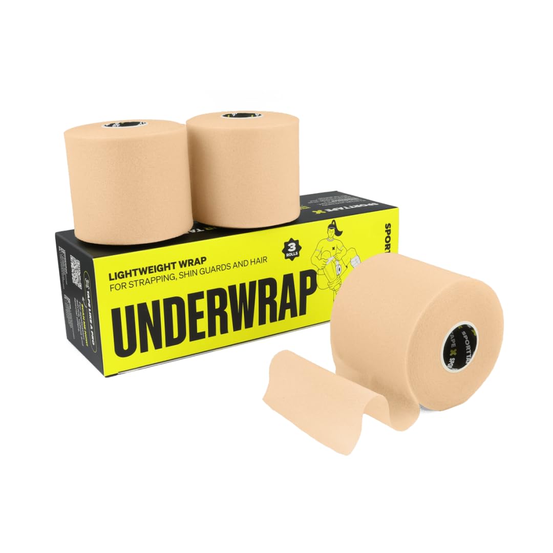 3 Rolls - SPORTTAPE Soft Foam Underwrap - Beige - 7cm x 27m | Pre Wrap Sports Tape - Thin, Non-Adhesive, Hypoallergenic, Protective Foam Wrap | Football Hair Band & Shin Guard Tape