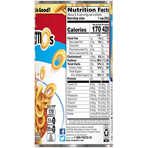 CAMPBELL’S SPAGHETTIOS CANNED PASTA, ORIGINAL, 22.4 OZ. CAN