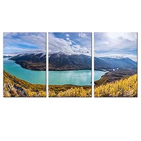 3 Panel Canvas Wall Art Lake Mountain Landscape Canvas Prints Painting Wall Decor for Living Room Wooden Framed Home Decorations - 16"x24" x 3 Panels