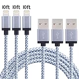 Eashion iPhone Cable, 3Pack 10FT Nylon Braided 8 Pin Lightning to USB Charger Cable, Compatible with iPhone 7/7 Plus/6s/6s Plus/6/6 Plus/5/5S/5C/SE/iPad and iPod(White)