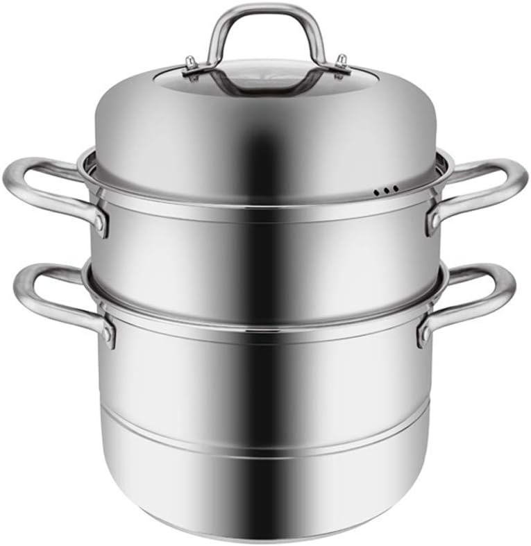 Stainless Steel 3 Tier Steaming Pot/Pot Large MultiLayer Pot and Steamer with Tempered Glass
