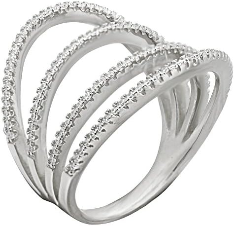 Evan Jewels, EV5-2025 Sterling Silver Multi Band Silver Color Statement Ring (S-8)