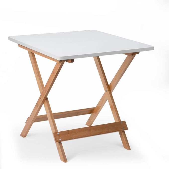 Beistelltisch Klapptisch Holztisch Garten Klappbar Klein Balkontisch Gartentisch Kaffeetisch Faltbar Bambus 50x50x50cm, Weiß