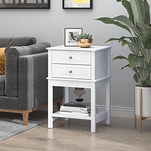 Modern Sofa Side Table with 2 Storage Drawers, End Table with