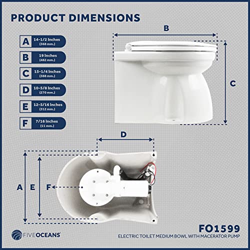 TMC Electric Marine Toilet, RV Toilet, Boat Toilet, Medium Design Bowl