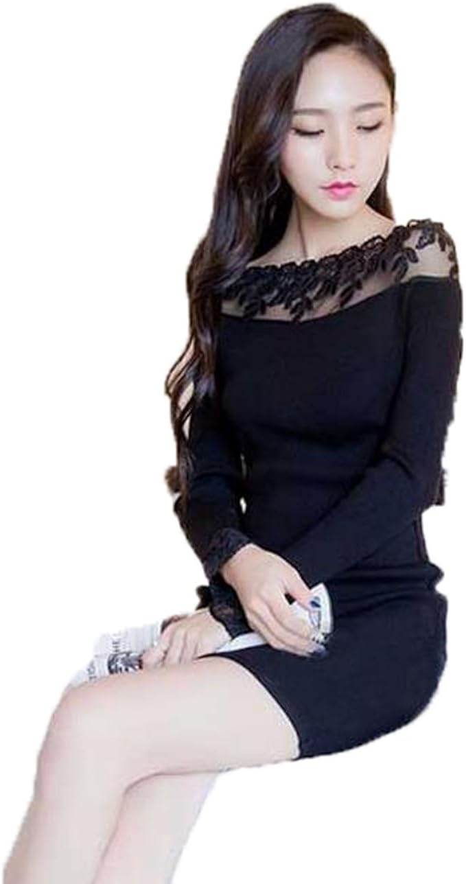 Jingchuan 新型 レース ワンピース 修身バッグ尻下地 シャツ ニット 長袖tシャツ 長め セクシー 上着 ワンピース ワンピース チュニック 通販 Amazon