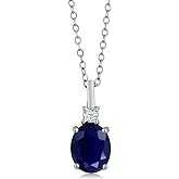 Gem Stone King 2.55 Cttw Blue Sapphire Necklace For Women | 925 Sterling Silver | Gemstone Birthstone | Oval 9X7MM Pendant Necklace | With 18 Inch Silver Chain