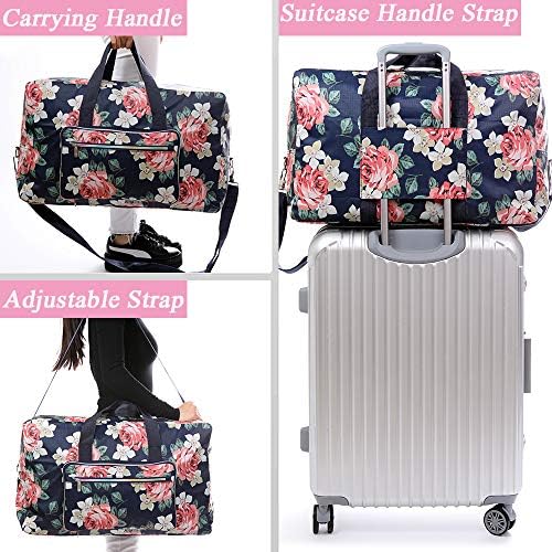 Foldable Travel Duffle Bag for Women Girls Large Cute Floral Weekender Overnight Carry On Bag for Kids Checked Luggage Bag (A-Pink Rose) 5 Foldable Travel Duffle Bag for Women Girls Large Cute Floral Weekender Overnight Carry On Bag for Kids Checked Luggage Bag (A-Pink Rose)