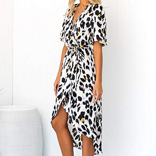 Floral Dresses For Women's Leopard V Neck Lace Up Wrap Dress Ladies Evening Party Midi Dress For Anniversary,Party,Valentines Day (Multicolor,L)