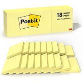 Post-it Notes, 3 x 3 in, The Iconic Canary Yellow Note, 18 Pads | School Supplies and Office Products