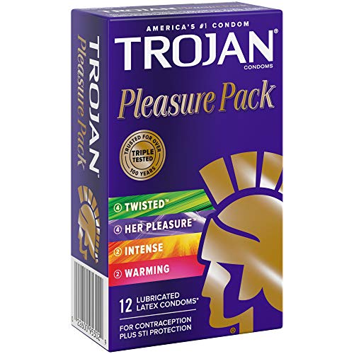 TROJAN PLEASURE VARIETY PACK LUBRICATED CONDOMS – 12 COUNT