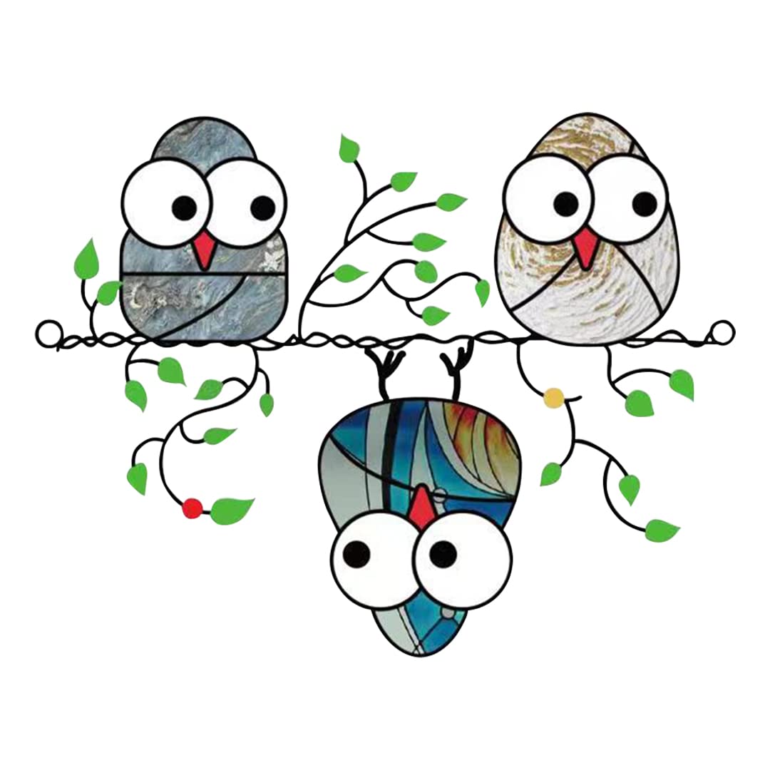 Zayookey Multicolor Owls Window Hanging Suncatchers Panel Bird Stained Window Hangings Ornament for Wall Home Garden Decor Gift
