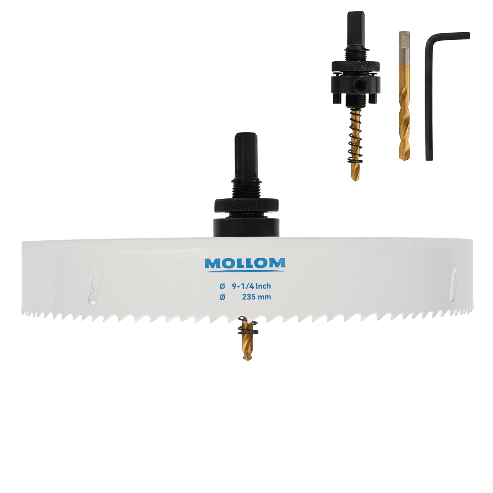 Mollom (235mm | 9-1/4") HSS M42 with 8% cobalt BI-Metal Hole Saw with 2 Pilot Drill Bits & Arbor Smooth Cutting for PVC,Drywall,Wood,Plastic,Gypsum Board,Rubber — image 1