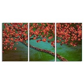 Canvas Wall Art Chinese Lucky Tree Oil Painting Artwork for Home Prints Framed - 16"x24" x 3 Panels
