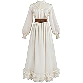 Nuoqi Victorian Dress Women 1800s Edwardian Costume Long Sleeve Renaissance Gown with Corset Belt
