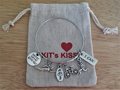 Triathlon bracelet, Triathlete Swim Bike Run bracelet, Swimming bracelet, Bike bracelet, Running bracelet, Triathlon charm bracelet, sports bracelet, Swim Bike Run bracelet, Triathlon bangle bracelet - Thumbnail 3