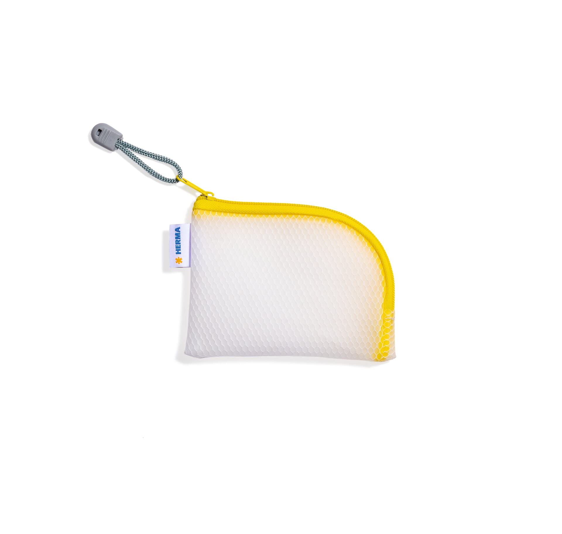 HERMA 20252 Zipped Travel Case A7 Transparent Small Lockable Clear Pocket with Zippe Phone, Charging Cable, Cosmetics, Pens, Keys, Toiletry Bag in Yellow, 14 x 11 cm