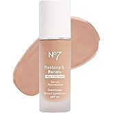 No7 Restore & Renew Multi Action Serum Foundation - Cool Vanilla - Liquid Foundation Makeup with Vitamin C, Vitamin E & Collagen for Face - Beauty Skin Serum Formula with Medium Coverage (30ml)