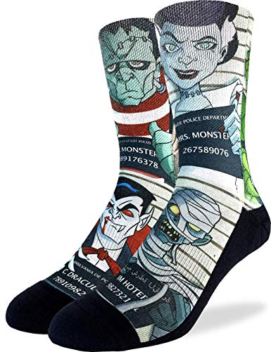 Good Luck Sock Men's Halloween Mugshots Socks - Black, Adult Shoe Size 8-13