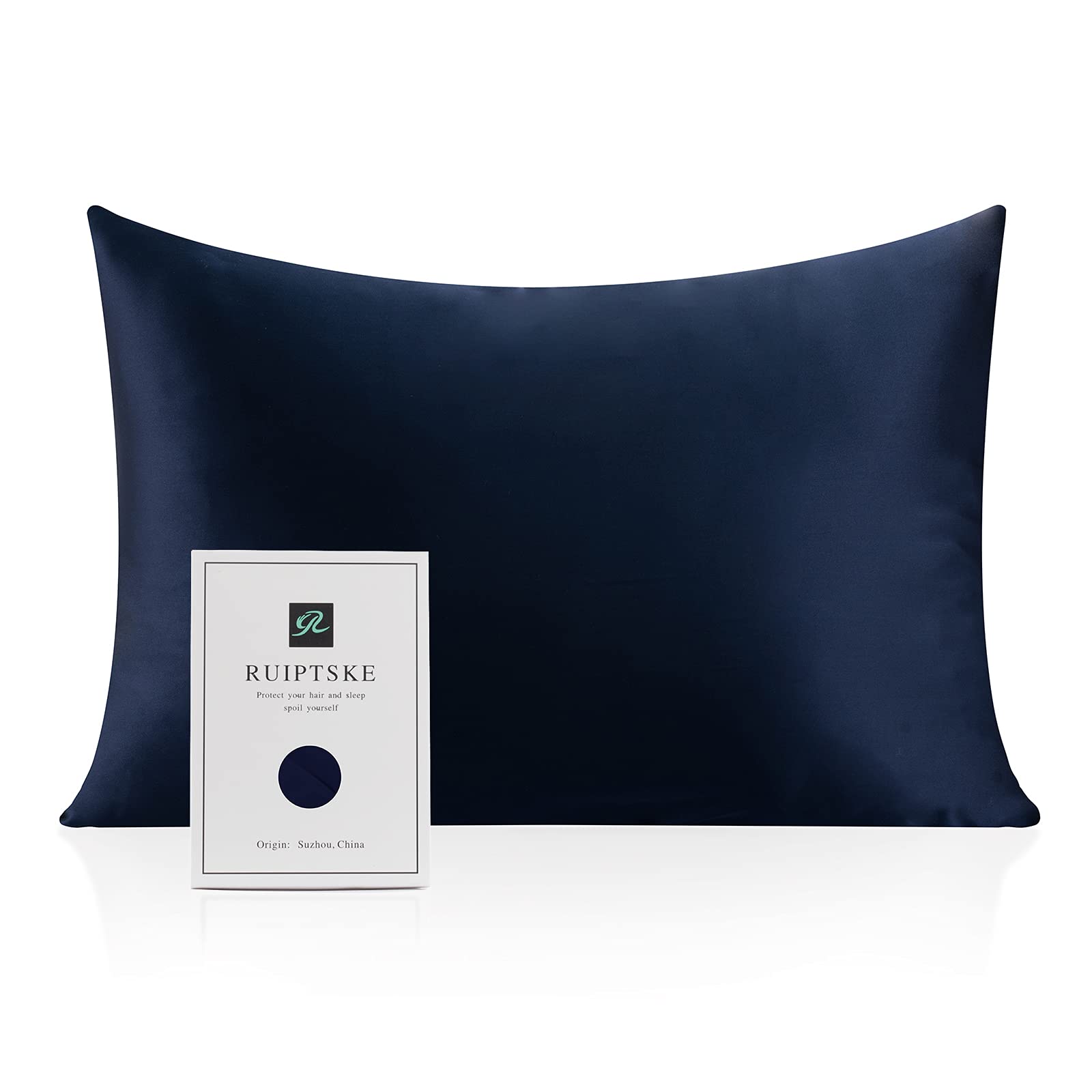 RUIPTSKE Natural Silk Pillowcase, Hypoallergenic, 22Momme, 100% Silk, 600 Yarns, with Concealed Zipper (Blue, 50 x 90 cm)