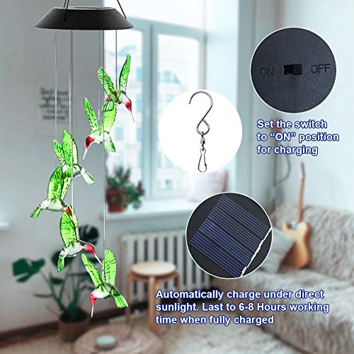 Yooda Color Changing Wind Chime Solar Powered Hummingbird Wind Chime