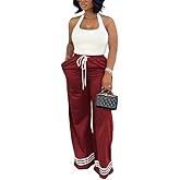 Nimsruc Wide Leg Sweatpants for Women High Waisted Drawstring Casual Loose Long Pants with Pockets