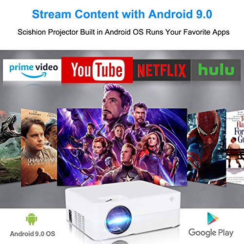 SCISHION Smart Projector,Android WiFi Bluetooth Projector,Mini Portable Wireless Outdoor Movie Projector,Home… - Image 2