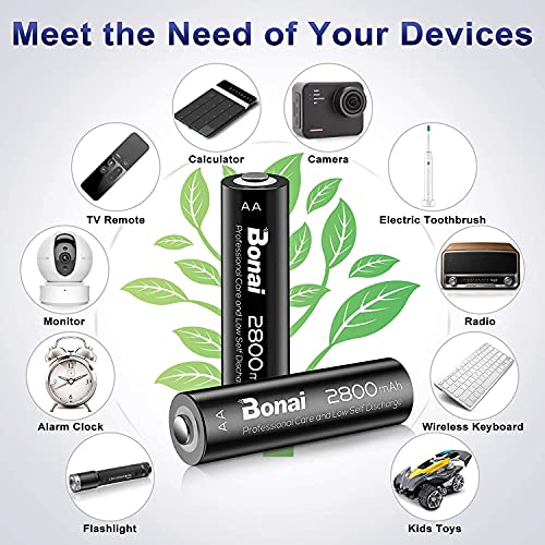 BONAI AA Rechargeable Batteries 2800mAh 1.2V NiMH Low Self Discharge