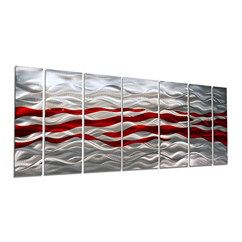 Modern Silver & Red Abstract MultiPanel Metal Wall Art Caliente by