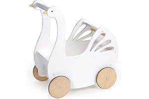 Tender Leaf Toys - Sweet Swan Pram - Wooden Swan Shape Dolls Stroller - Inspired Role-Play Toy for Boys and Girls, Improve Gr