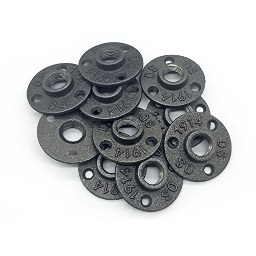 GreatBBA 10 Pcs 1/2 Inch Black Malleable Cast Iron Floor Flange Threaded Pipe Fittings Wall Mount for DIY Furniture Decor - Thumbnail 2