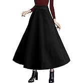 ZHANCHTONG Women's High Elastic Waist Maxi Wool Skirt A-line Plaid Winter Warm Flare Long Skirt