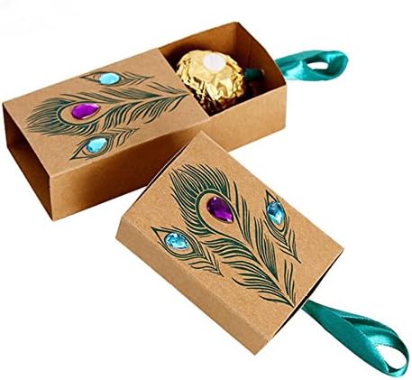 100 Pcs Candy Boxes Favors Peacock Feather Drawer Design Wedding Favors Kraft Paper Gift Boxes 7.5 * 5 * 3 cm scatole gift