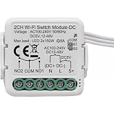 MHCOZY Tuya Smart Life app Dry Contact WiFi Relay Switch Module,2 Channel DC 5V 12/24V AC 100-240V,Compatible with Alexa Google Home