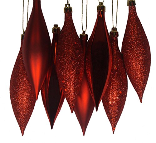 8ct Red Hot Shatterproof 4-Finish Finial Drop Ornaments