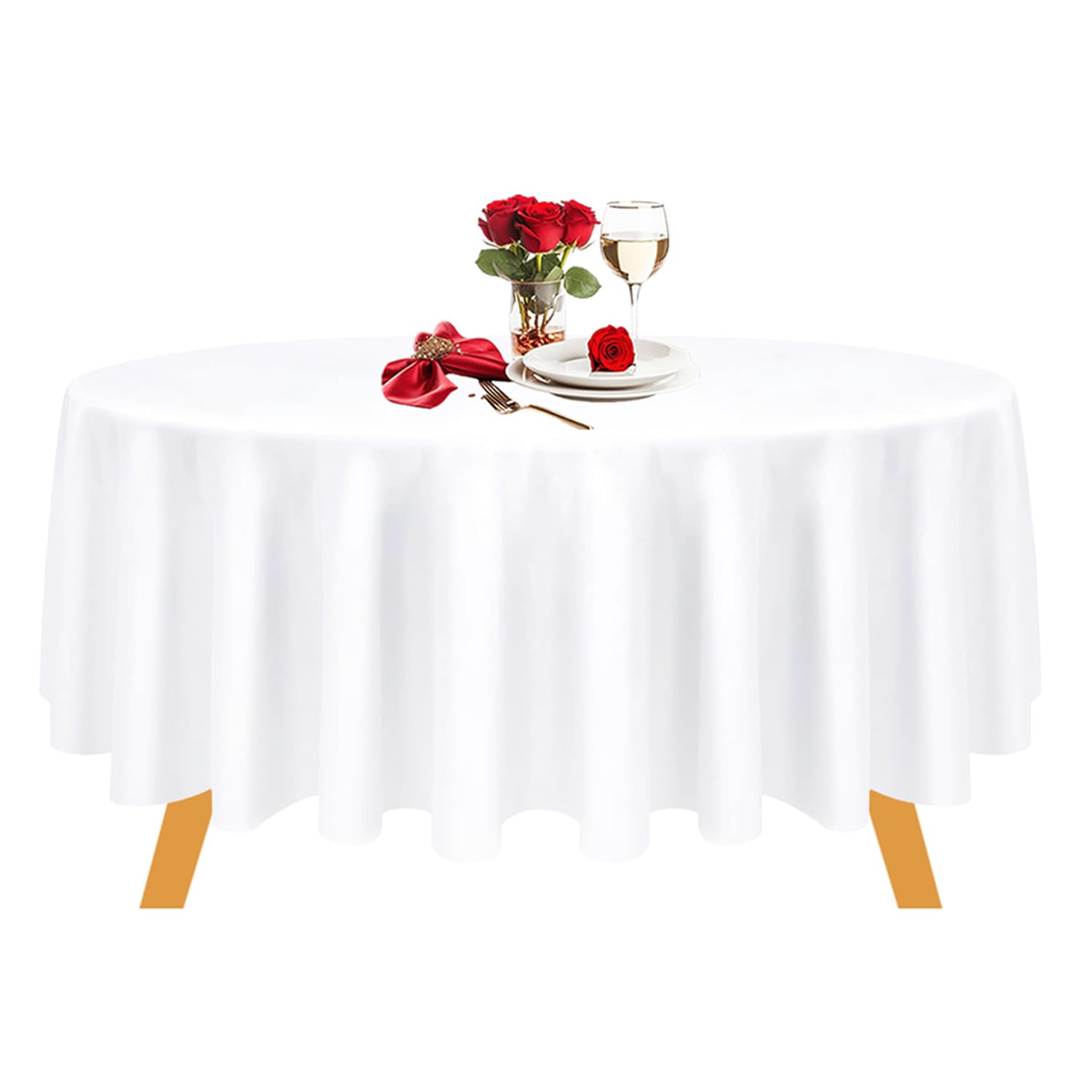 Trimming Shop White Round Polyester Tablecloth, 70" Premium Linen Table Cover, Washable Fabric Table Cloth for Weddings, Banquets, Parties, Dining Table, 1pc