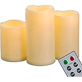 3PCS 4" 5" 6" Outdoor Waterproof LED Pillar Candles with Remote & Timer/Large Battery Operated Flickering Flameless Plastic Fake Candles for Outside Patio Decorative Hanging Lantern Home Decor