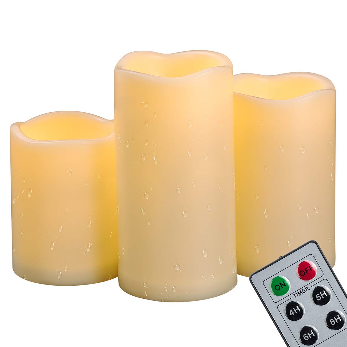 4"5"6" Outdoor Indoor Waterproof LED Pillar Candles With Remote & Timer / Large Battery Operated Flickering Flameless Plastic Fake Candles for Outside Patio Decorative Hanging Lantern Home Decor Set 3