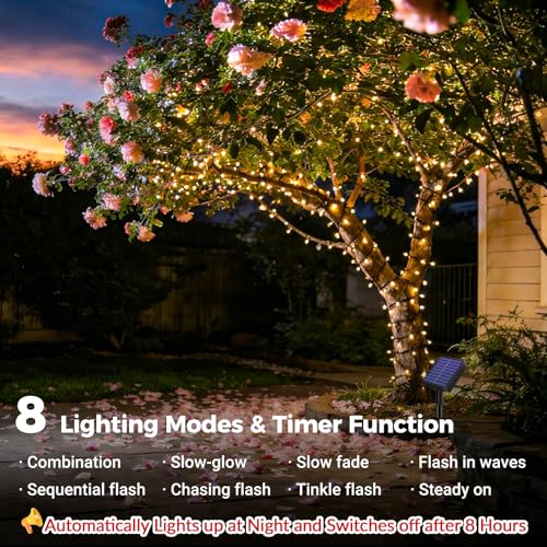 bitjam 6M 60 LED Outdoor Solar Fairy Lights, IP65 Waterproof, 8 Modes Solar String Lights, for Patio, Yard, Christmas, Wedding, Party, Warm White