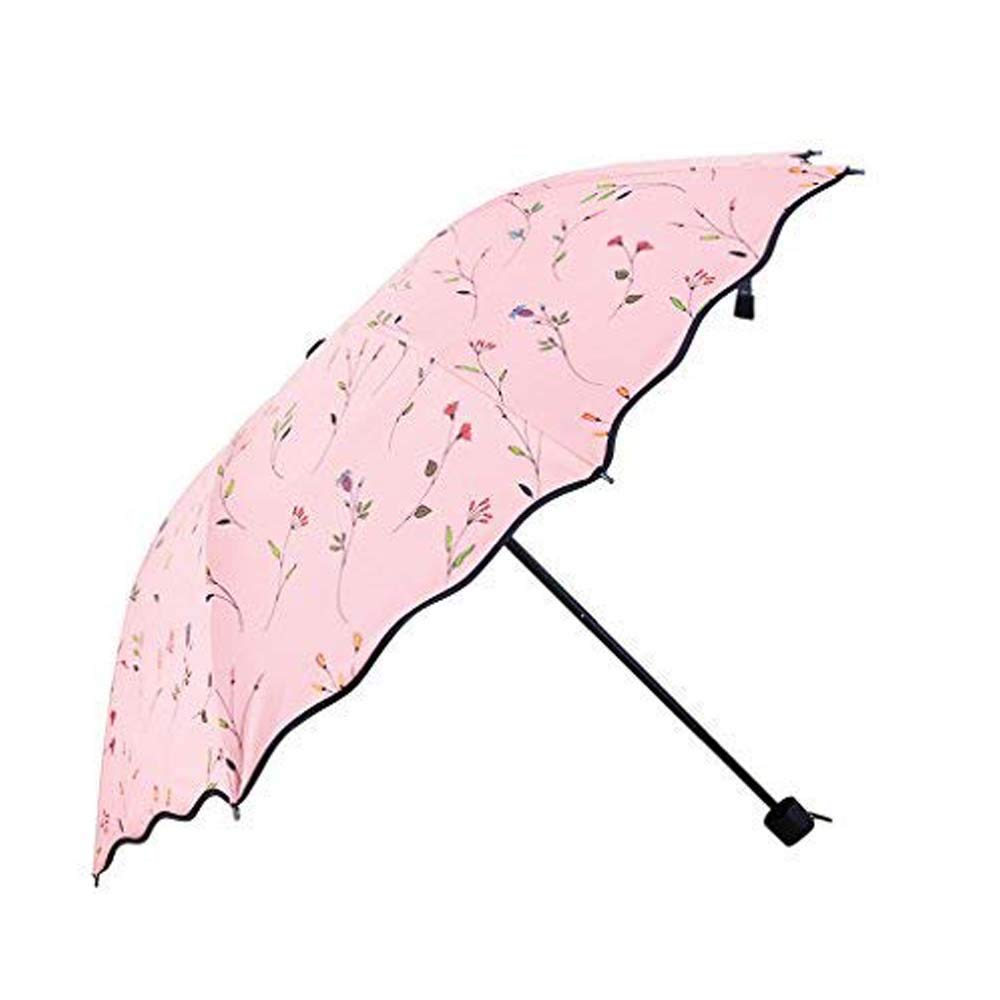 Portable Folding Automatic Umbrella Telescopic Lightweight Compact Travel Sun Umbrellas Parasol Windproof, Rainproof & 99% UV Protection with Black Anti-UV Coating, UPF 50+ (Pink)