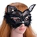 Venetian Masquerade Mask Women's Sexy Black Glitter Fancy Cat Lace Eye Mask (Black Cat Mask)