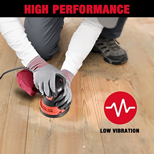 DCK Random Orbital Sander, 3.0 AMP Corded Palm Sander, 6 Speeds Max 12,000 OPM, 5-Inch with 10 pcs Sandpapers, Dust Bag, Low Vibration, Drywall Sander for Woodworking, Decoration Furniture (KSA125)